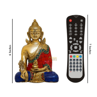 Brass Sitting Buddha Idol Stone Work For Home Decor Gift Showpiece 6" by vendor-unknown - Buddha (View 7)
