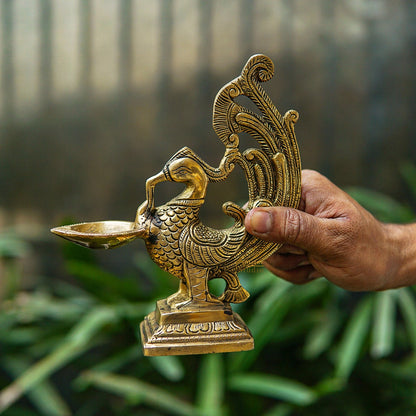 Brass Bird Diya For Home Diwali Pooja Decor Gift Showpiece 7" by vendor-unknown - Spiritual (View 2)