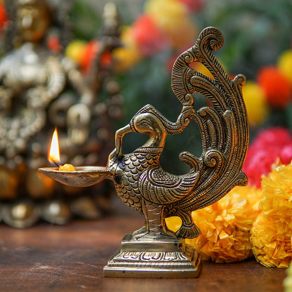 Brass Bird Diya For Home Diwali Pooja Decor Gift Showpiece 7" by vendor-unknown - Spiritual