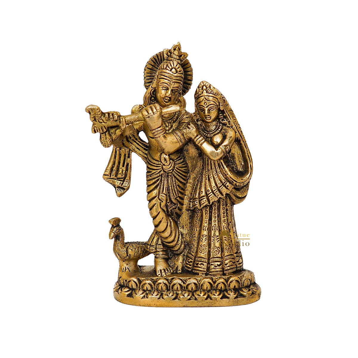 Brass Radha Krishna Idol Home Pooja Room Decor Gift Statue 5" - Image 3