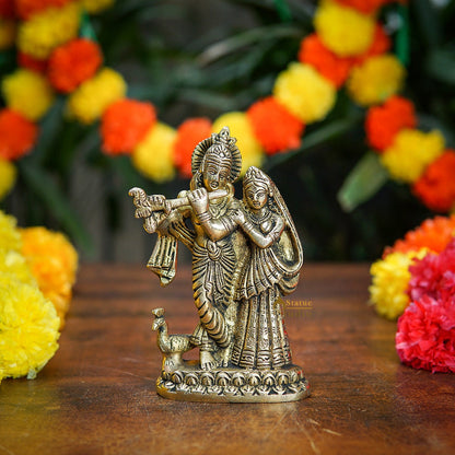 Brass Radha Krishna Idol Home Pooja Room Decor Gift Statue 5" by vendor-unknown - Hindu Gods