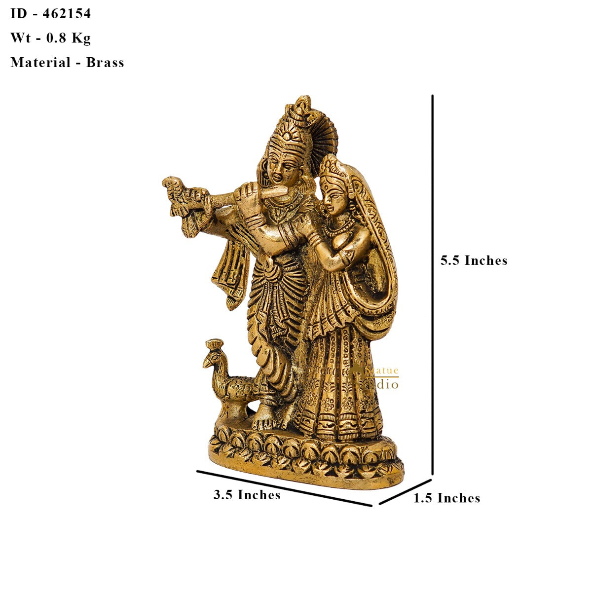 Brass Radha Krishna Idol Home Pooja Room Decor Gift Statue 5" - Image 6