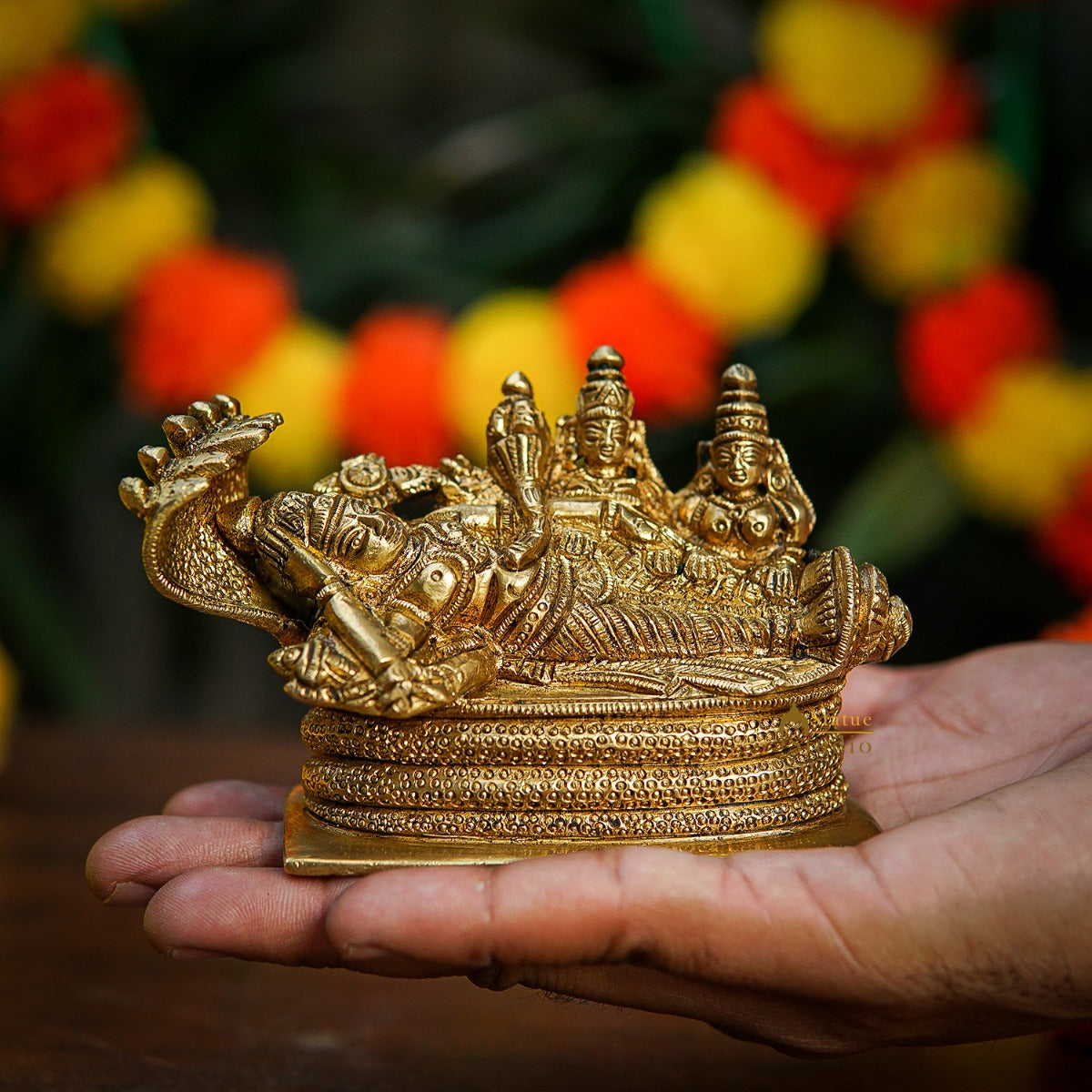 Brass Vishnu Laxmi Idol For Home Pooja Room Decor Small Statue 3" - Image 2