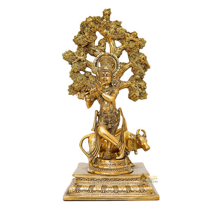 Brass Krishna Idol with Cow Under Tree 17" by StatueStudio by vendor-unknown - Hindu Gods (View 4)
