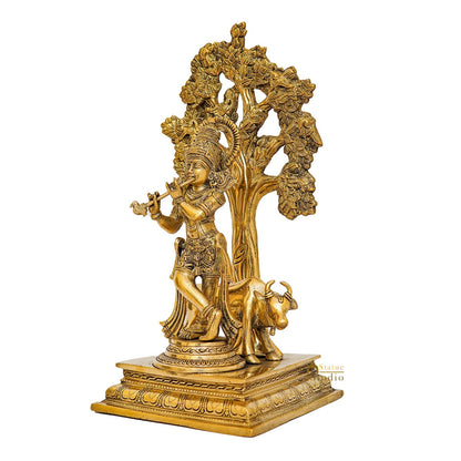 Brass Krishna Idol with Cow Under Tree 17" by StatueStudio by vendor-unknown - Hindu Gods (View 5)
