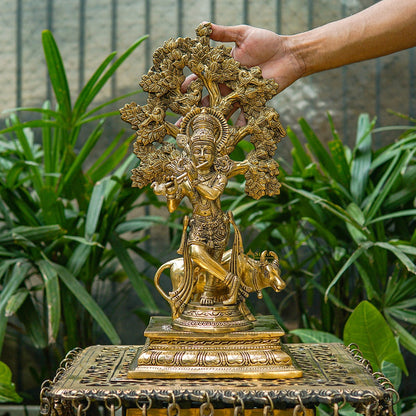 Brass Krishna Idol with Cow Under Tree 17" by StatueStudio by vendor-unknown - Hindu Gods (View 3)