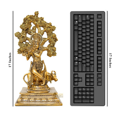 Brass Krishna Idol with Cow Under Tree 17" by StatueStudio by vendor-unknown - Hindu Gods (View 8)