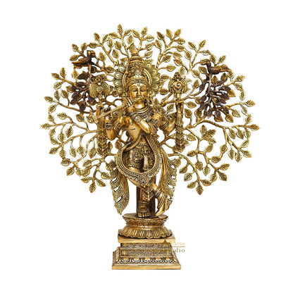 Brass Standing Krishna Idol with Tree 22" by StatueStudio by vendor-unknown - Hindu Gods (View 4)