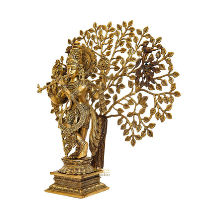 Brass Standing Krishna Idol with Tree 22" by StatueStudio by vendor-unknown - Hindu Gods (View 5)