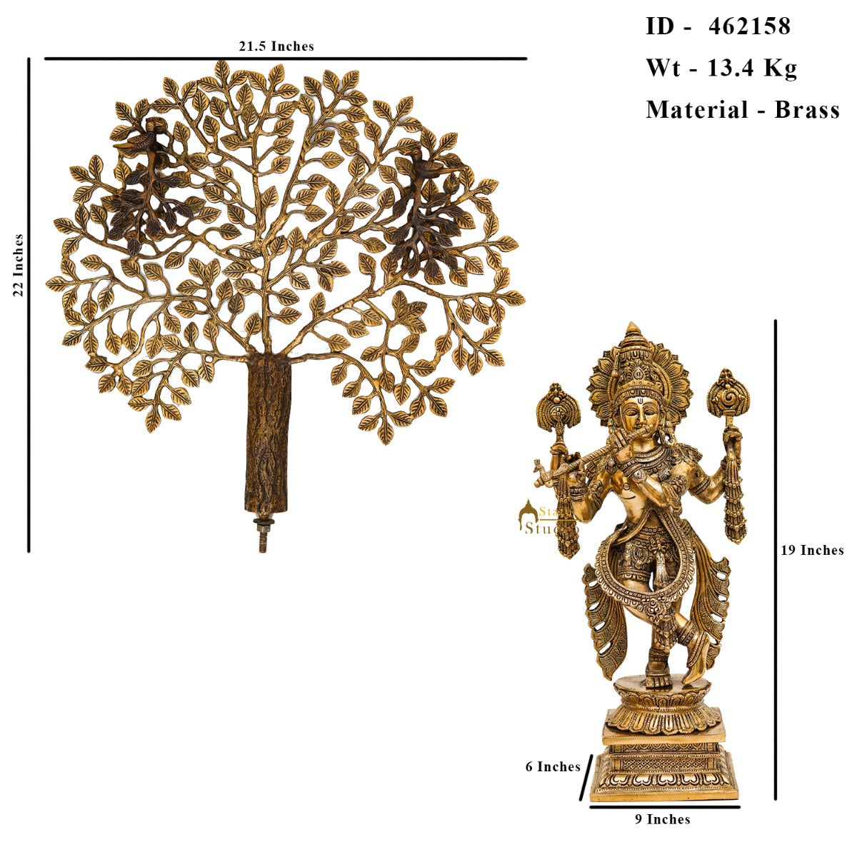 Brass Standing Krishna Idol with Tree 22" by StatueStudio - Image 7