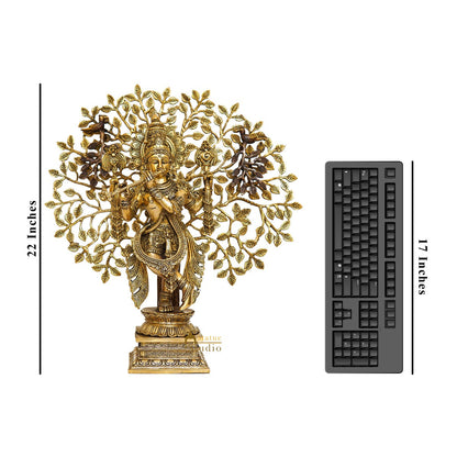 Brass Standing Krishna Idol with Tree 22" by StatueStudio by vendor-unknown - Hindu Gods (View 8)