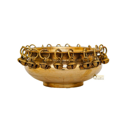 Brass Small Urli Bowl Showpiece With Bells For Home Table Pooja Room Diwali Decor by vendor-unknown - Decor (View 3)