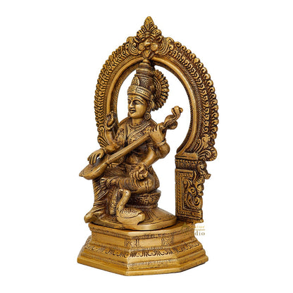 Brass Saraswati Idol For Home Temple Pooja Decor Lucky Gift Statue 10" by vendor-unknown - Hindu Gods (View 4)