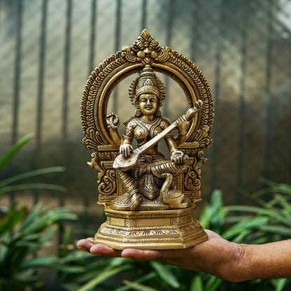 Brass Saraswati Idol For Home Temple Pooja Decor Lucky Gift Statue 10" by vendor-unknown - Hindu Gods (View 2)