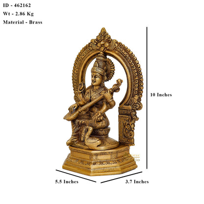 Brass Saraswati Idol For Home Temple Pooja Decor Lucky Gift Statue 10" by vendor-unknown - Hindu Gods (View 6)