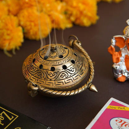 Brass Hanging Dhoop Dani Incense Burner For Pooja Room Decor Diwali Gift Showpiece 3" by vendor-unknown - Spiritual