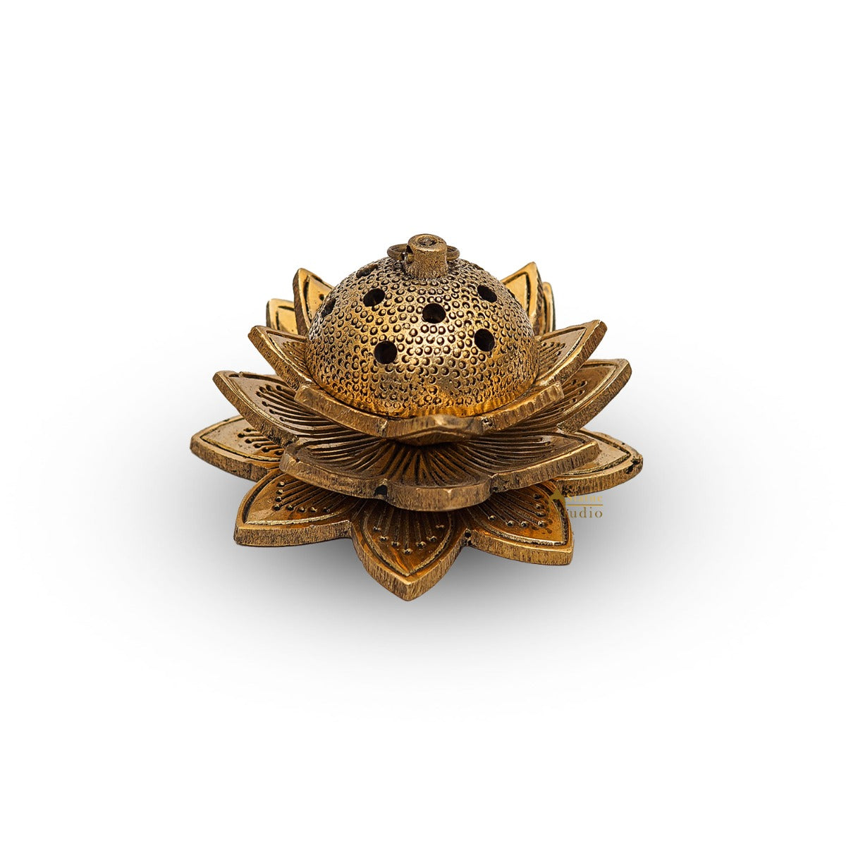 Brass Lotus Shaped Dhoop Dani Incense Burner For Pooja Room Decor Diwali Gift Showpiece 2"