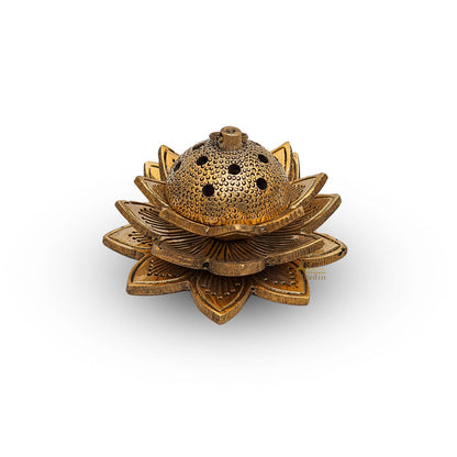 Brass Lotus Shaped Dhoop Dani Incense Burner For Pooja Room Decor Diwali Gift Showpiece 2" by vendor-unknown - Spiritual (View 5)