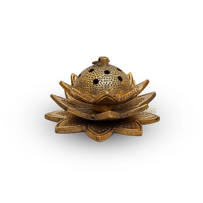 Brass Lotus Shaped Dhoop Dani Incense Burner For Pooja Room Decor Diwali Gift Showpiece 2" by vendor-unknown - Spiritual (View 4)