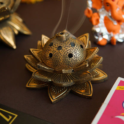 Brass Lotus Shaped Dhoop Dani Incense Burner For Pooja Room Decor Diwali Gift Showpiece 2" by vendor-unknown - Spiritual