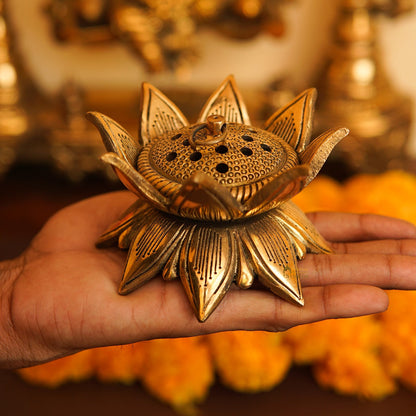 Brass Dhoop Dani Incense Burner For Pooja Room Decor Diwali Gift Showpiece 6" by vendor-unknown - Spiritual (View 2)