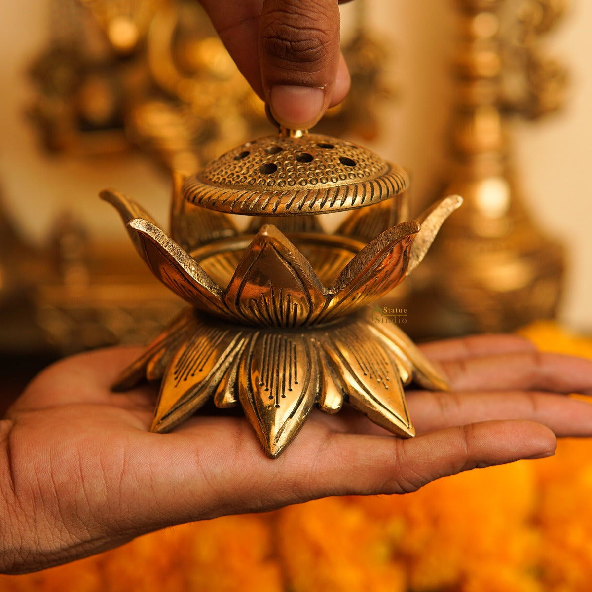 Brass Dhoop Dani Incense Burner For Pooja Room Decor Diwali Gift Showpiece 6" - Image 3