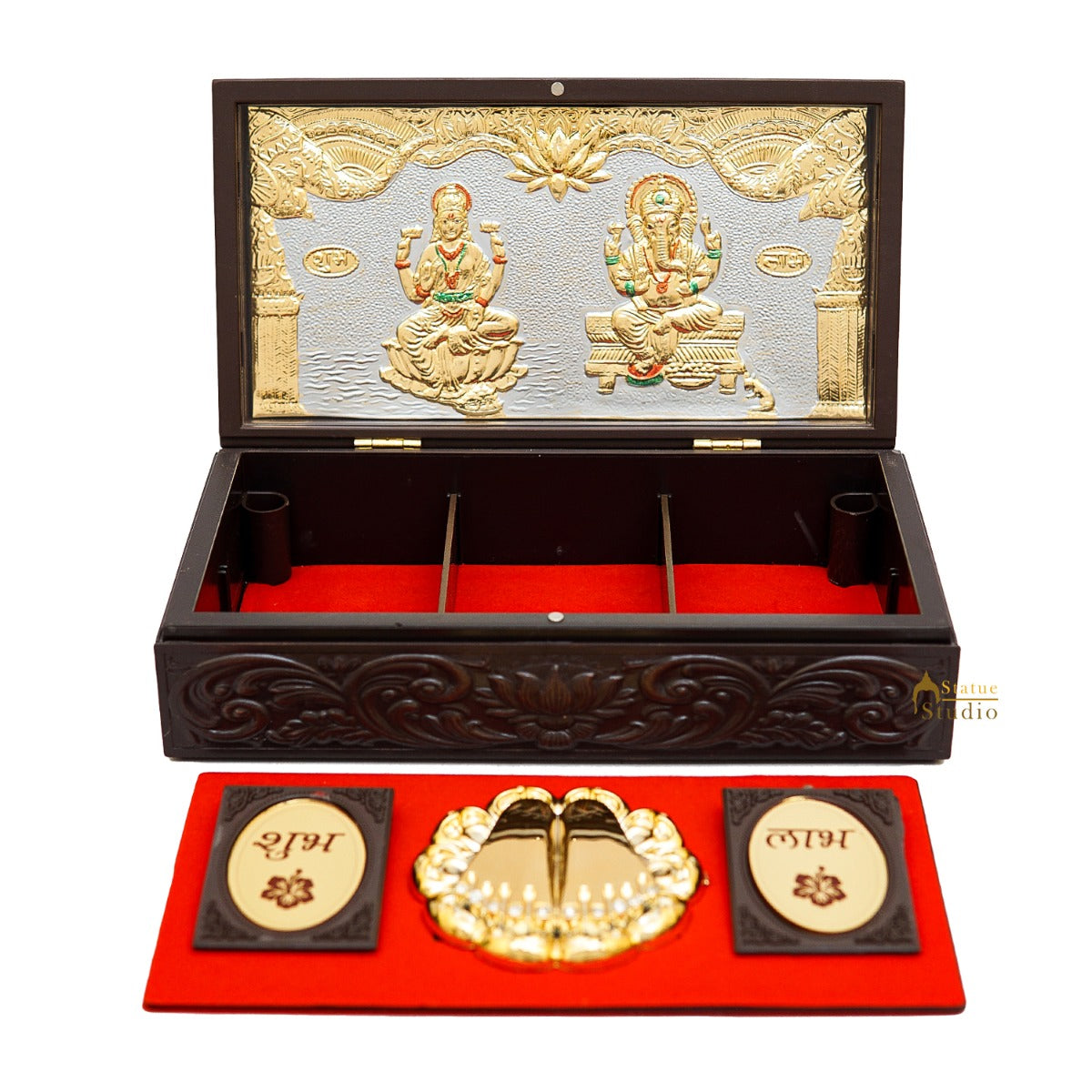 Ganesha Laxmi Wooden Charan Paduka Diwali Pooja Gift Decor Box - Image 6