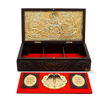 Radha Krishna with Cow Charan Paduka Diwali Pooja Gift Decor Box by vendor-unknown - Spiritual (View 6)