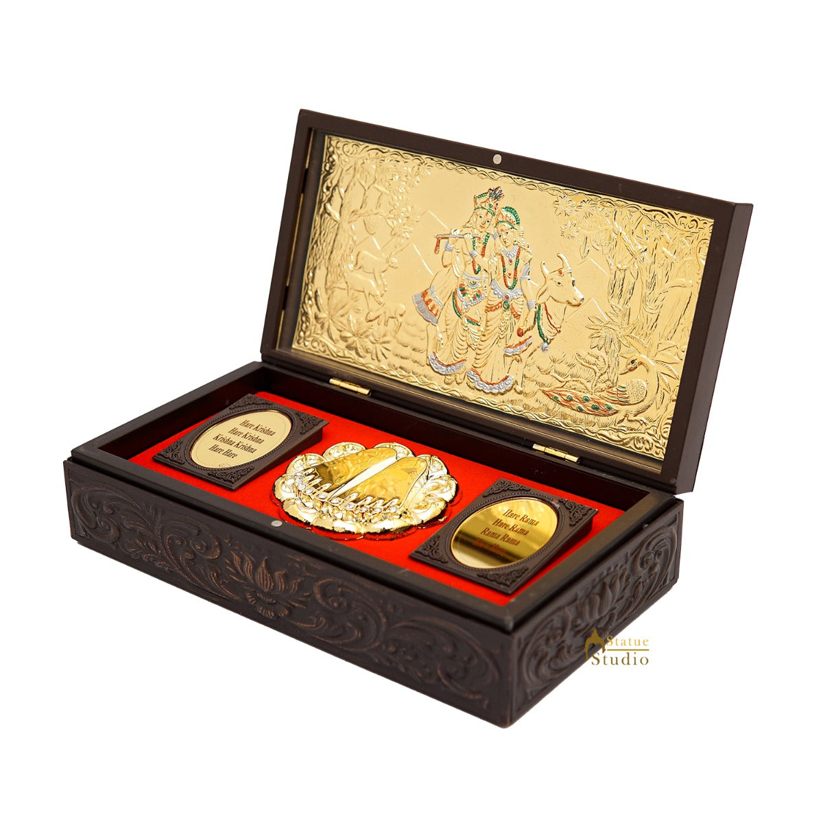 Radha Krishna with Cow Charan Paduka Diwali Pooja Gift Decor Box