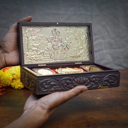 Radha Krishna with Cow Charan Paduka Diwali Pooja Gift Decor Box by vendor-unknown - Spiritual (View 3)