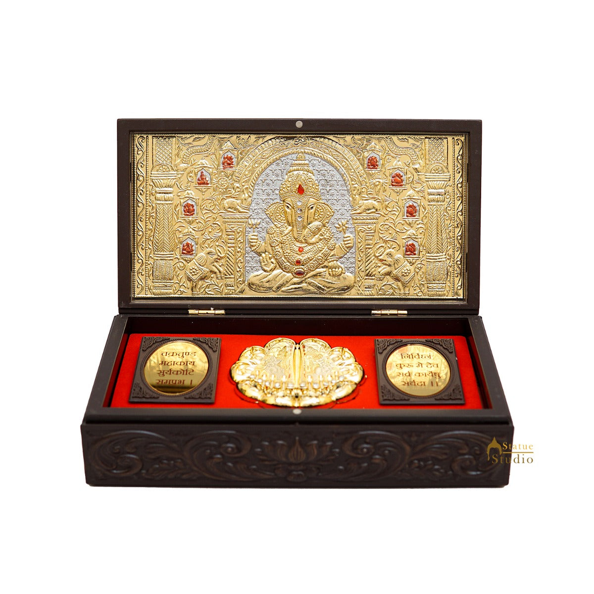 Ganesha Wooden Charan Paduka Diwali Pooja Gift Decor Box