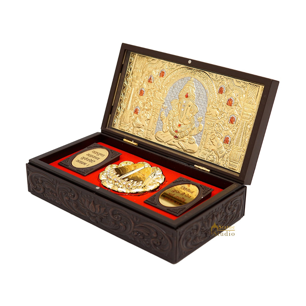 Ganesha Wooden Charan Paduka Diwali Pooja Gift Decor Box