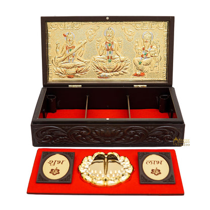 Ganesha Laxmi Saraswati Wooden Charan Paduka Diwali Pooja Gift Decor Box by vendor-unknown - Spiritual (View 6)