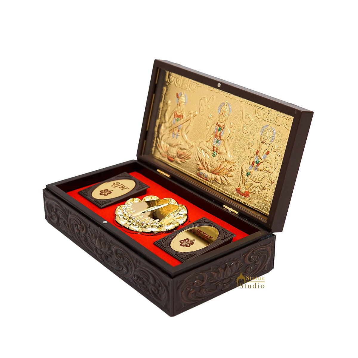 Ganesha Laxmi Saraswati Wooden Charan Paduka Diwali Pooja Gift Decor Box - Image 5