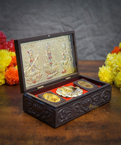 Ganesha Laxmi Saraswati Wooden Charan Paduka Diwali Pooja Gift Decor Box by vendor-unknown - Spiritual (View 2)