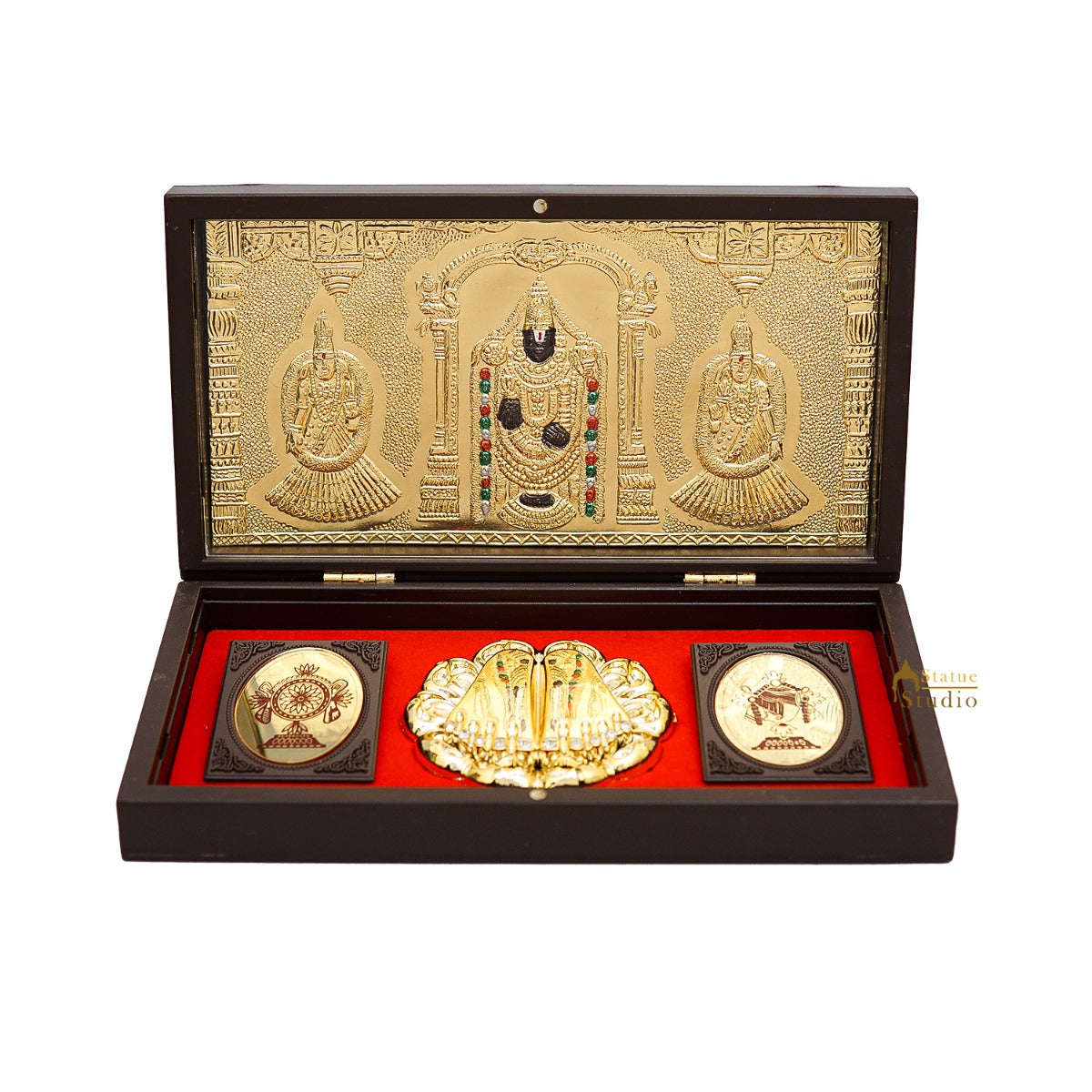 Lord Balaji Venkateshwar  Wooden Charan Paduka Diwali Pooja Gift Decor Box - Image 4