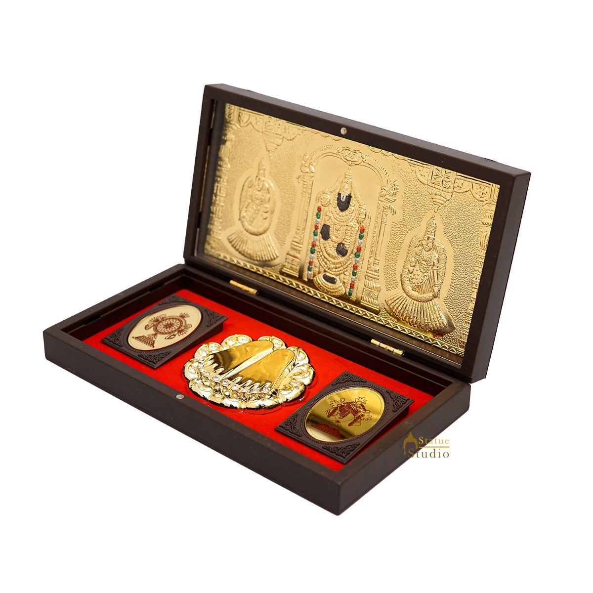 Lord Balaji Venkateshwar  Wooden Charan Paduka Diwali Pooja Gift Decor Box - Image 5