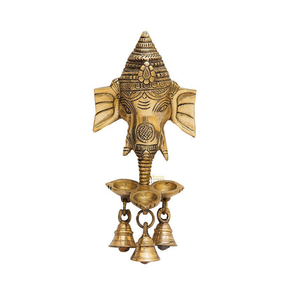 Brass Ganesha Diya Wall Hanging With Bells For Home Decor Gift 8" by vendor-unknown - Decor (View 3)