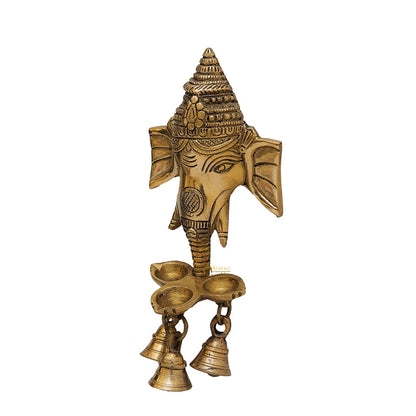 Brass Ganesha Diya Wall Hanging With Bells For Home Decor Gift 8" by vendor-unknown - Decor (View 4)
