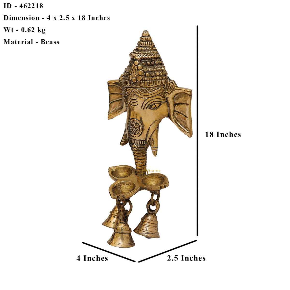 Brass Ganesha Diya Wall Hanging With Bells For Home Decor Gift 8" - Image 5