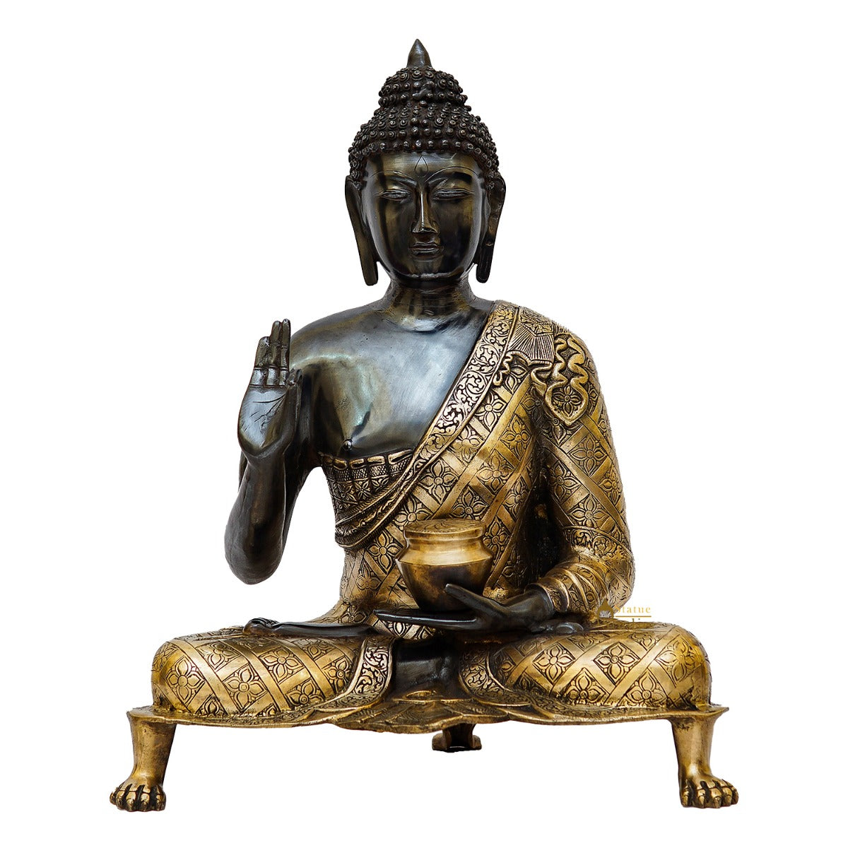 Brass Large Blessing Buddha Statue Antique Gold Finish For Home Decor 2 Feet - Image 4