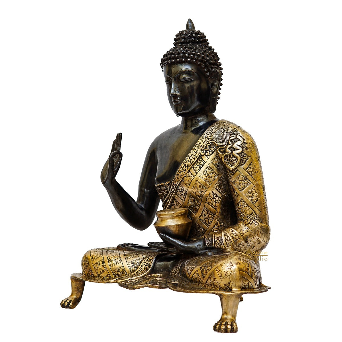 Brass Large Blessing Buddha Statue Antique Gold Finish For Home Decor 2 Feet