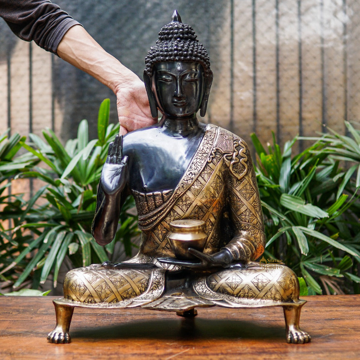 Brass Large Blessing Buddha Statue Antique Gold Finish For Home Decor 2 Feet