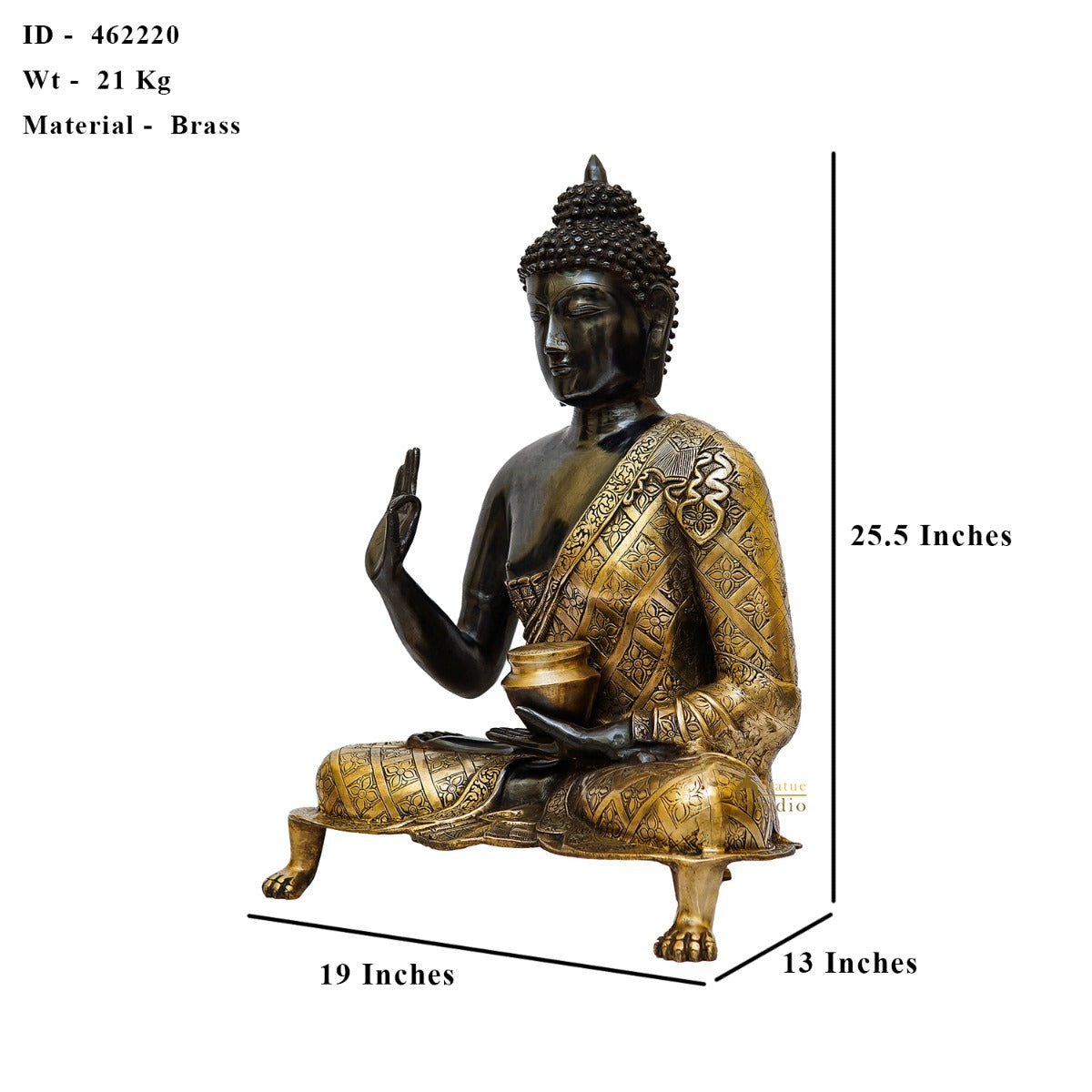 Brass Large Blessing Buddha Statue Antique Gold Finish For Home Decor 2 Feet