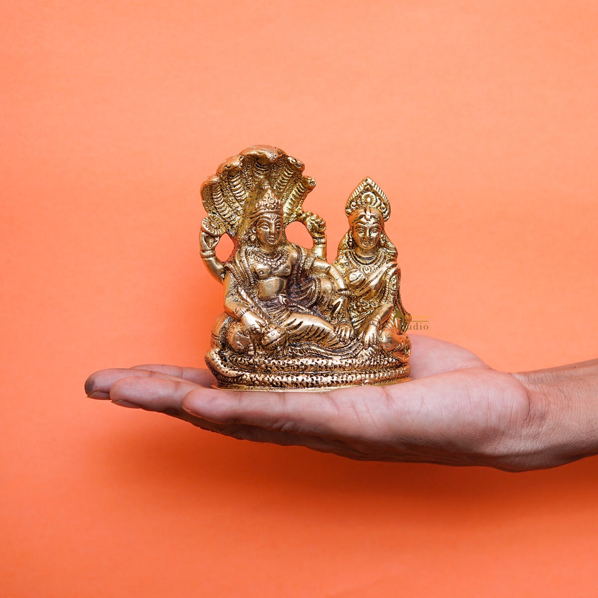 Brass Vishnu Lakshmi Idol Statue For Home Temple Pooja Room Decor 4"