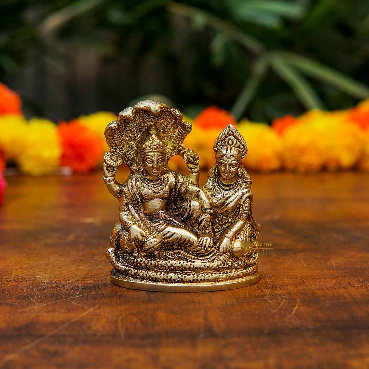 Brass Vishnu Lakshmi Idol Statue For Home Temple Pooja Room Decor 4" - Eco-friendly - Sama Homes