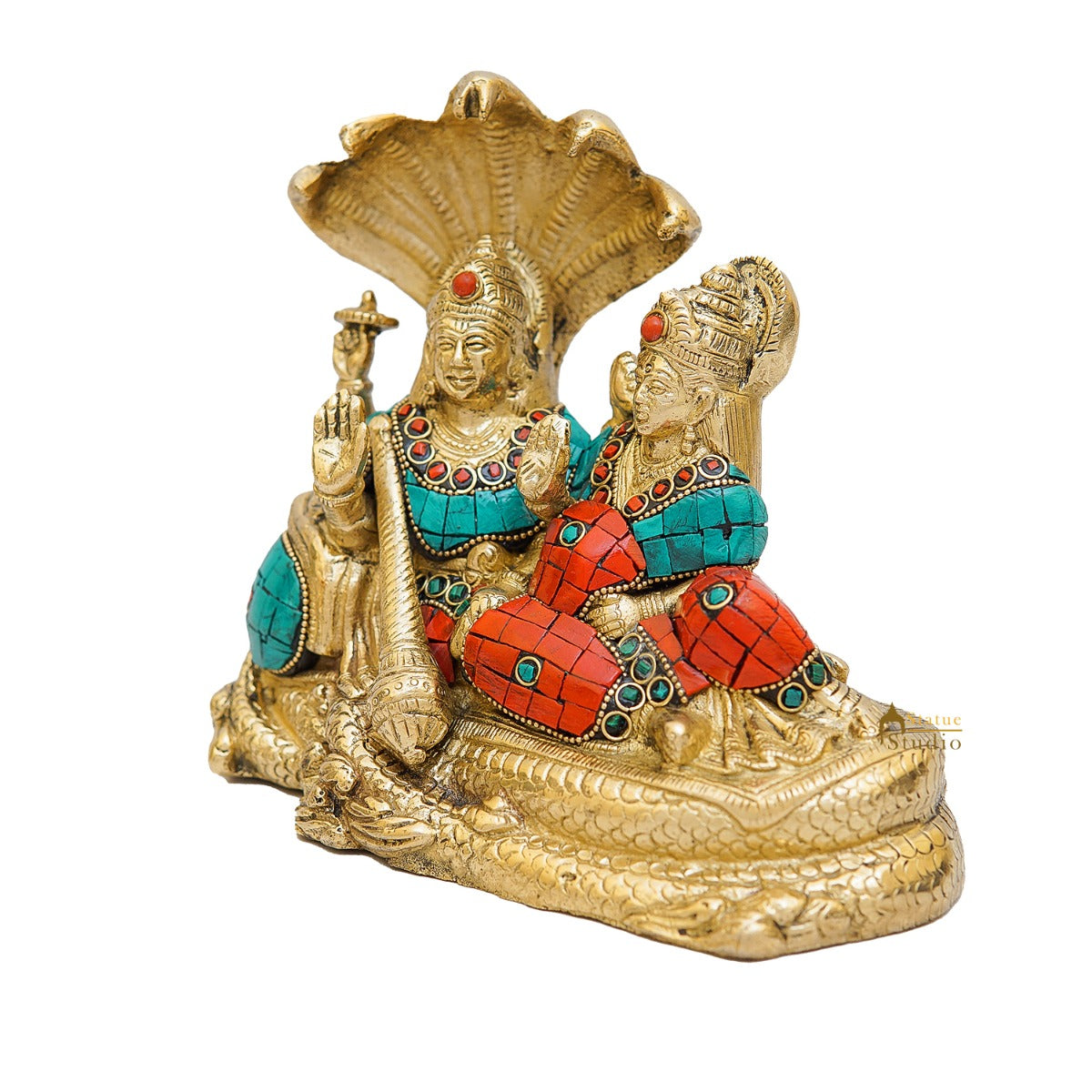 Brass Vishnu Lakshmi Idol Statue For Home Temple Pooja Room Decor 6"