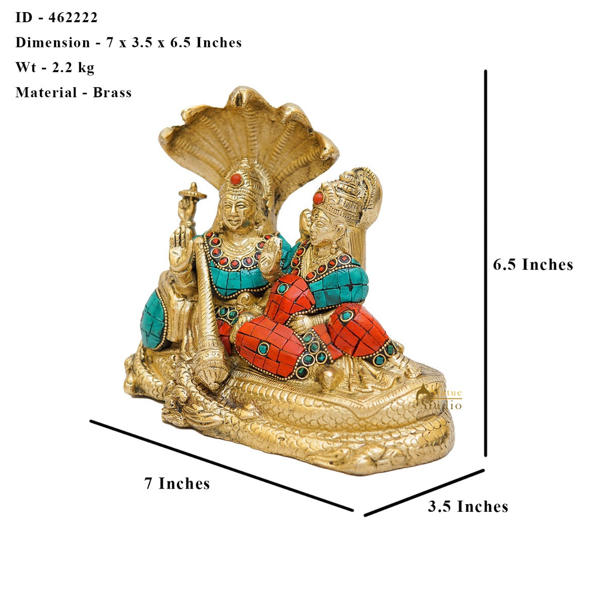 Brass Vishnu Lakshmi Idol Statue For Home Temple Pooja Room Decor 6"