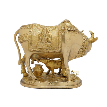 Brass Cow With Calf Idol Lakshmi Ji Engraved Pooja Room Statue 7" by vendor-unknown - Spiritual (View 6)