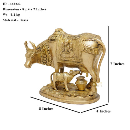 Brass Cow With Calf Idol Lakshmi Ji Engraved Pooja Room Statue 7" by vendor-unknown - Spiritual (View 7)